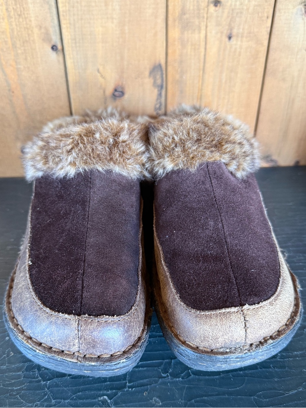 BOC Born Concept Slip-on Faux Fur Lined Suede Leather Slipper Brown 6 - Picture 3 of 5